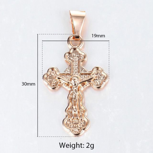 Cross Crucifix Clear Crystal Pendant Necklace for Men Women 585 Rose Gold Prayer Jesus Snail Link Chain Jewelry custom handmade