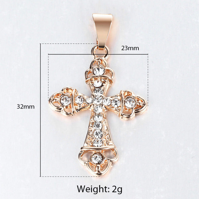 Cross Crucifix Clear Crystal Pendant Necklace for Men Women 585 Rose Gold Prayer Jesus Snail Link Chain Jewelry custom handmade