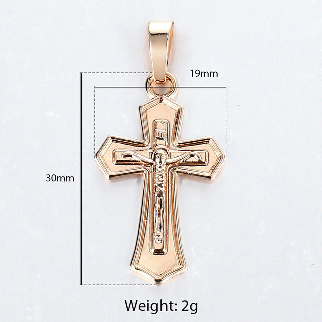 Cross Crucifix Clear Crystal Pendant Necklace for Men Women 585 Rose Gold Prayer Jesus Snail Link Chain Jewelry custom handmade