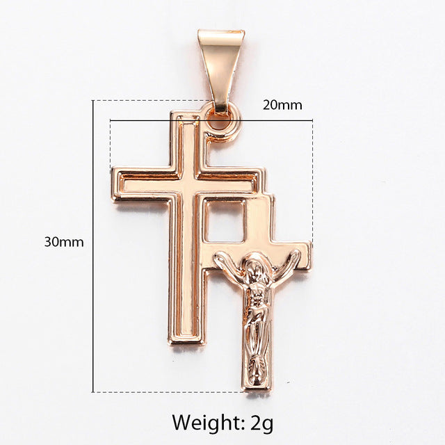 Cross Crucifix Clear Crystal Pendant Necklace for Men Women 585 Rose Gold Prayer Jesus Snail Link Chain Jewelry custom handmade