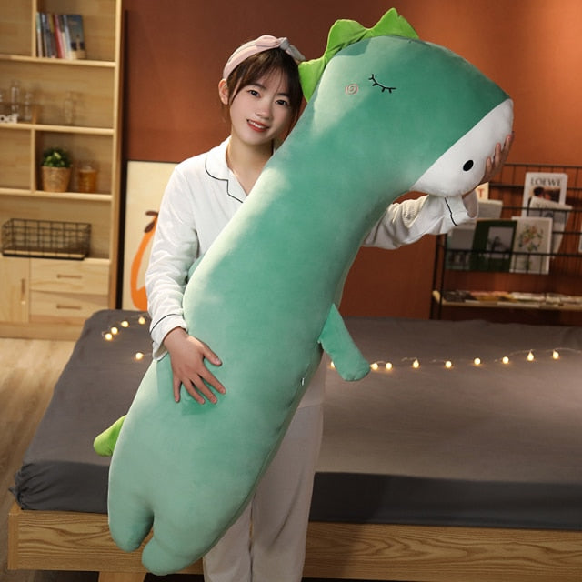 60-120cm Kawaii Long Unicorn Pillow Cartoon Animals Dinosaur Hippo Giraffe Plush Toys Soft Pillows Sleep Doll Toys for Girls