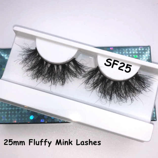 SF Fluffy Mink Lashes Make Up Eye Lashes 100% Cruelty Free Mink Eyelash 25mm Dramatic Thick Volume Natural Eyelashes