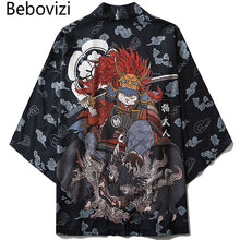 Load image into Gallery viewer, Bebovizi Japanese Style Cat Samurai Kimono Streetwear Men Women Cardigan Japan Harajuku Anime Robe Anime Clothes 2020 Summer
