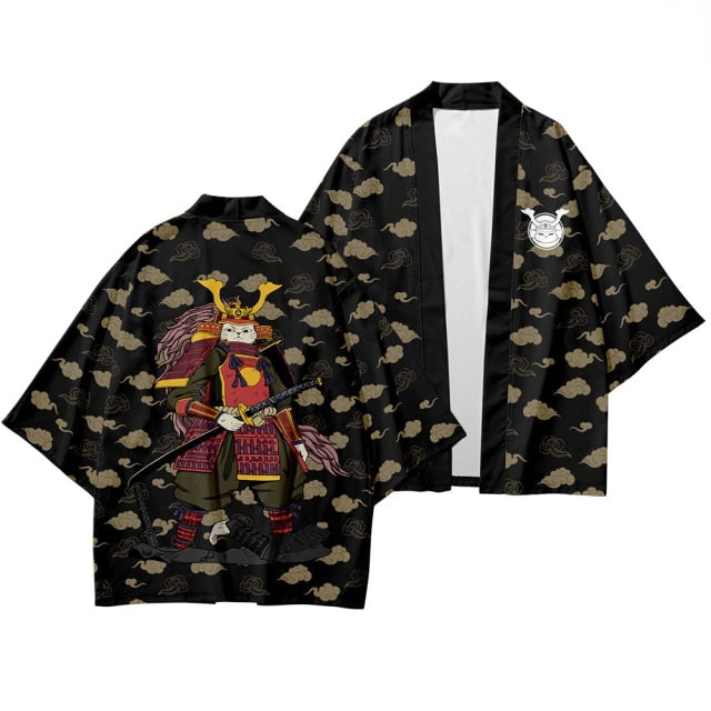 Bebovizi Japanese Style Cat Samurai Kimono Streetwear Men Women Cardigan Japan Harajuku Anime Robe Anime Clothes 2020 Summer