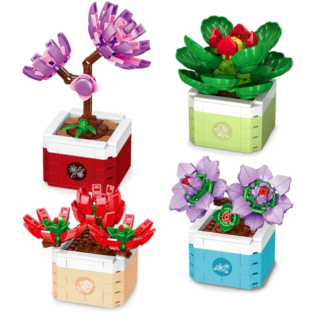 City Creative Series Flower Bonsai Desktop Decoration Interior Decoration MOC Model Building Blocks Bricks Toys