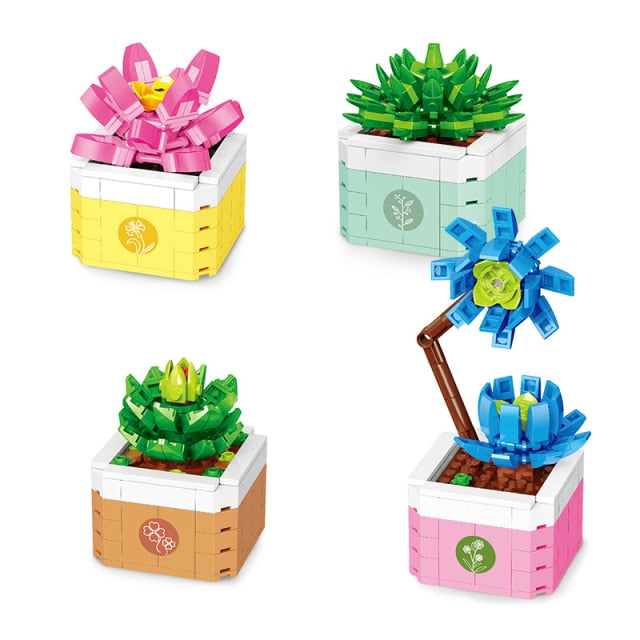 City Creative Series Flower Bonsai Desktop Decoration Interior Decoration MOC Model Building Blocks Bricks Toys