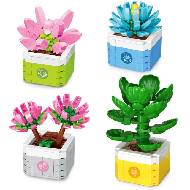 City Creative Series Flower Bonsai Desktop Decoration Interior Decoration MOC Model Building Blocks Bricks Toys