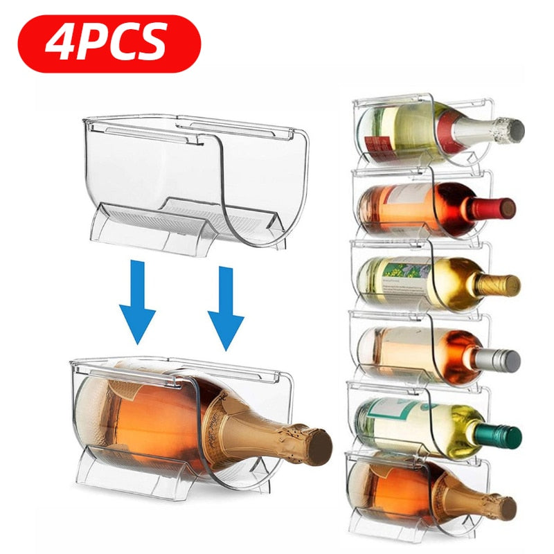 1/2/4Pcs Refrigerator Organizer Universal Bottle Holder Wine Rack Stackable Beverage Bottle Organizer Champagne storage box