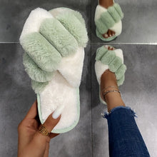 Load image into Gallery viewer, Winter Women Furry Slippers Soft Plush Cross Faux Fur Shoes Indoor Ladies Platform Sandalias Open Toe Fluffy House Slides
