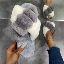 Load image into Gallery viewer, Winter Women Furry Slippers Soft Plush Cross Faux Fur Shoes Indoor Ladies Platform Sandalias Open Toe Fluffy House Slides
