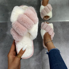 Load image into Gallery viewer, Winter Women Furry Slippers Soft Plush Cross Faux Fur Shoes Indoor Ladies Platform Sandalias Open Toe Fluffy House Slides
