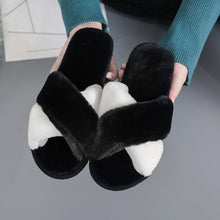 Load image into Gallery viewer, Winter Women Furry Slippers Soft Plush Cross Faux Fur Shoes Indoor Ladies Platform Sandalias Open Toe Fluffy House Slides
