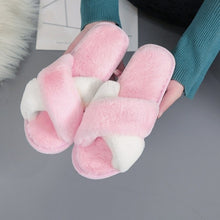 Load image into Gallery viewer, Winter Women Furry Slippers Soft Plush Cross Faux Fur Shoes Indoor Ladies Platform Sandalias Open Toe Fluffy House Slides
