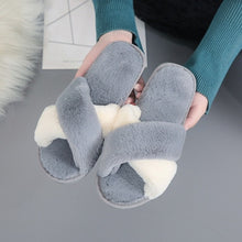 Load image into Gallery viewer, Winter Women Furry Slippers Soft Plush Cross Faux Fur Shoes Indoor Ladies Platform Sandalias Open Toe Fluffy House Slides
