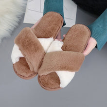 Load image into Gallery viewer, Winter Women Furry Slippers Soft Plush Cross Faux Fur Shoes Indoor Ladies Platform Sandalias Open Toe Fluffy House Slides
