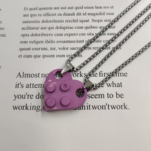 Load image into Gallery viewer, Couple Love Heart Pendant Necklaces Acrylic Building Brick block Metal Stainless Steel Heart Necklace for Women Matching Chain Jewelry custom handmade
