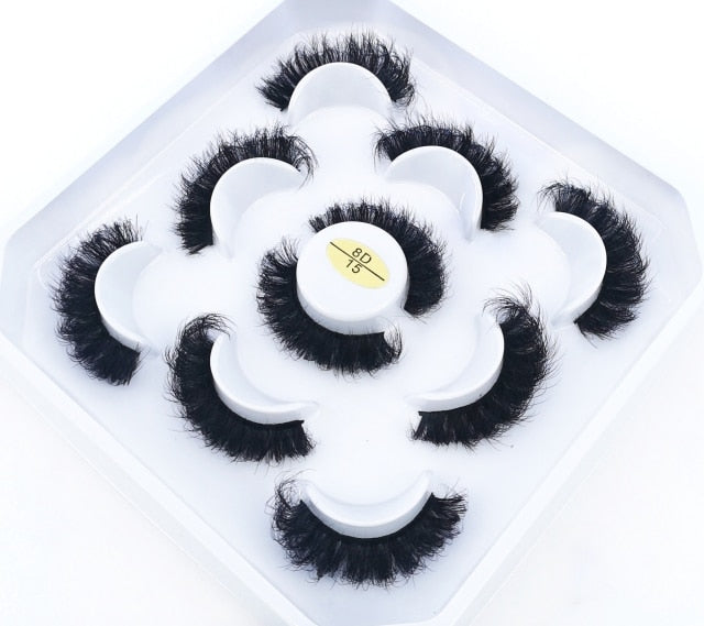 New 5Pairs 25mm 3D Mink Lashes Bulk Faux with Custom Box Wispy Natural Mink Lashes Pack Short Wholesales Natural False Eyelashes