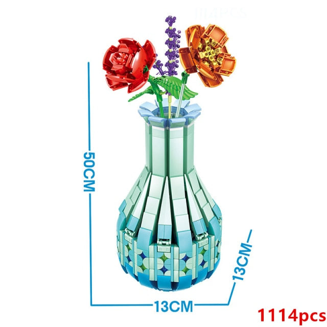 Romantic Rose Flower Vase Garden House Plant Assembly Building Blocks Classic Model Bricks Sets Kids Kit