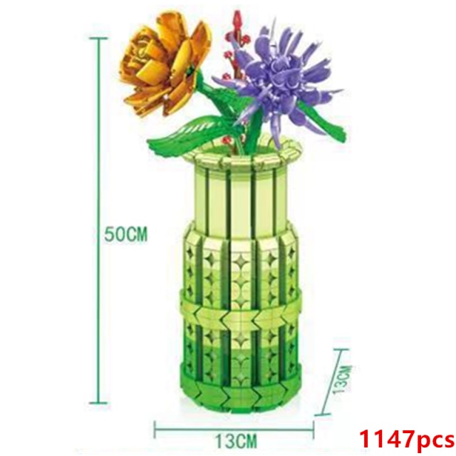 Romantic Rose Flower Vase Garden House Plant Assembly Building Blocks Classic Model Bricks Sets Kids Kit