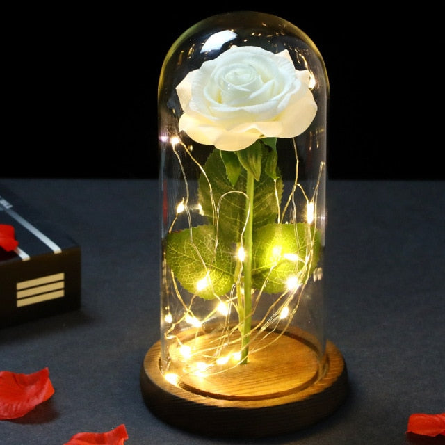 LED Enchanted Galaxy Rose Eternal Gold Foil Flower with Fairy String Lights In Dome for Wedding anniversary