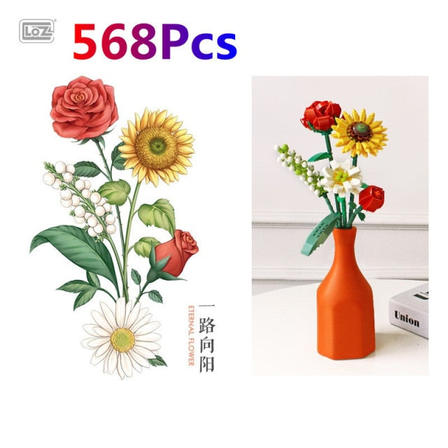 Romantic Flower Bouquet Building Block Bricks Anime Figure Toys Friends Pricness Kit Set Gift for Girlfriend bestfriend mom grandma sister anniversary