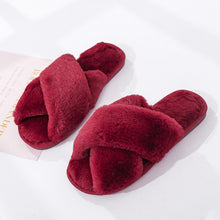 Load image into Gallery viewer, Winter Women House Slippers Faux Fur Fashion Warm Shoes Woman Slip on Flats Female Slides Black Pink cozy home  furry slippers
