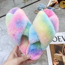 Load image into Gallery viewer, Winter Women House Slippers Faux Fur Fashion Warm Shoes Woman Slip on Flats Female Slides Black Pink cozy home  furry slippers
