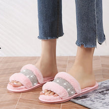 Load image into Gallery viewer, Winter Women House Slippers Faux Fur Fashion Warm Shoes Woman Slip on Flats Female Slides Black Pink cozy home  furry slippers
