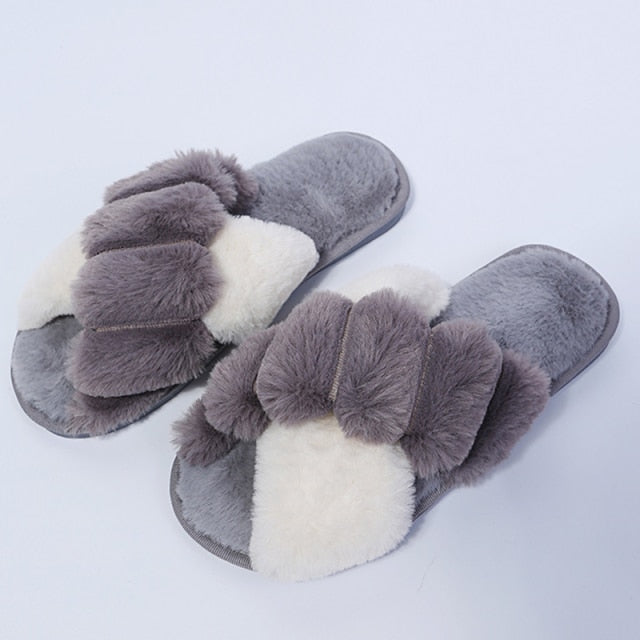 Winter Women House Slippers Faux Fur Fashion Warm Shoes Woman Slip on Flats Female Slides Black Pink cozy home  furry slippers