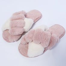 Load image into Gallery viewer, Winter Women House Slippers Faux Fur Fashion Warm Shoes Woman Slip on Flats Female Slides Black Pink cozy home  furry slippers
