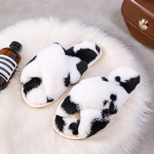 Load image into Gallery viewer, Winter Women House Slippers Faux Fur Fashion Warm Shoes Woman Slip on Flats Female Slides Black Pink cozy home  furry slippers
