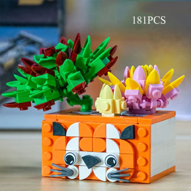 Tiger Bouquet DIY Building Blocks Romantic Rose Flower Bonsai Cactus Flower Plant 3D Model Bricks Children's Educational Toy Girl Gift