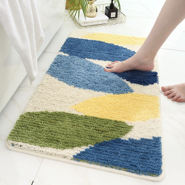 Plant Floral Green Leaves Flocking Bath Mat Non-slip Absorbent Microfiber Bathroom Rug Home Entrance Door Mat Super Soft Bath Carpet