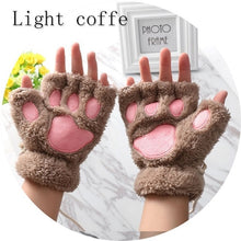 Load image into Gallery viewer, 1Pair Women Girls Lovely Winter Warm Fingerless Gloves Fluffy Bear Cat Plush Paw Claw Half Finger Gloves Mitten New
