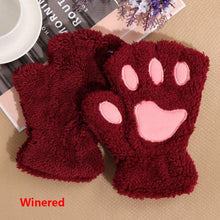 Load image into Gallery viewer, 1Pair Women Girls Lovely Winter Warm Fingerless Gloves Fluffy Bear Cat Plush Paw Claw Half Finger Gloves Mitten New
