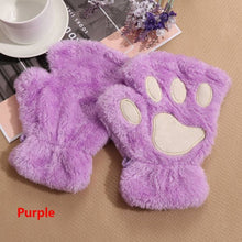 Load image into Gallery viewer, 1Pair Women Girls Lovely Winter Warm Fingerless Gloves Fluffy Bear Cat Plush Paw Claw Half Finger Gloves Mitten New
