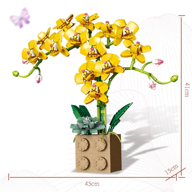 Building Block Flower Orchid Series Bonsai Girl Build Toy Flowers Adult Flower Arrangement Assembly Toys For Gifts