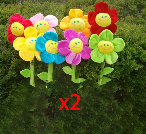 16PCS Plush Flowers Smiley Face, 40cm Long Bendable Stems 8 Assorted Colors Happy Smiles Sunflowers Gift for Boys and grils