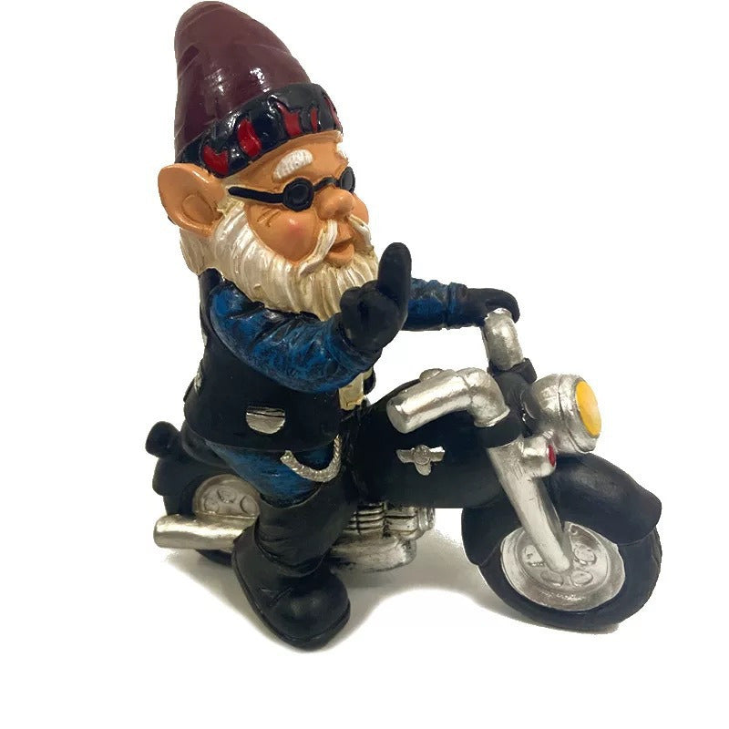 Resin Garden Gnome Motorcycle Statue White Old Man Fairy Garden Ornament Micro Landscape Outdoor Figurine Ornament 13x6x13.3cm