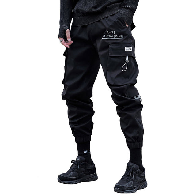 New Black Cargo Pants Hip Hop Joggers Men Loose Harem Pants Multi-pocket Ribbon Trousers Casual Streetwear Sport Pants for Men