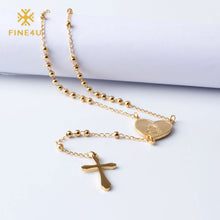 Load image into Gallery viewer, Jesus Christ Crucifix Necklace For Women 316L Stainless Steel Long Rosary Beads Necklace Virgin Mary Heart Necklaces
